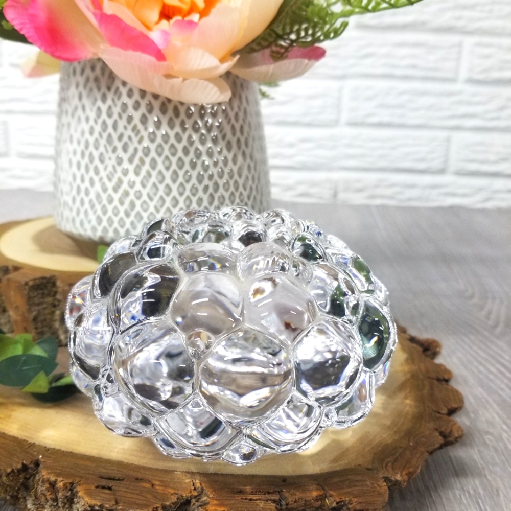 Orrefors raspberry crystal candle holder